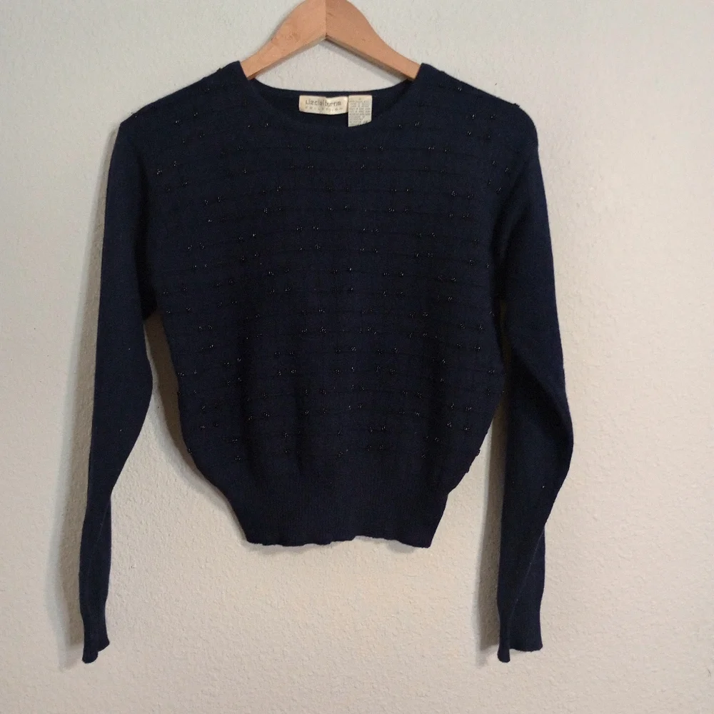 Vintage  Liz Claiborne Merino wool beaded sweater